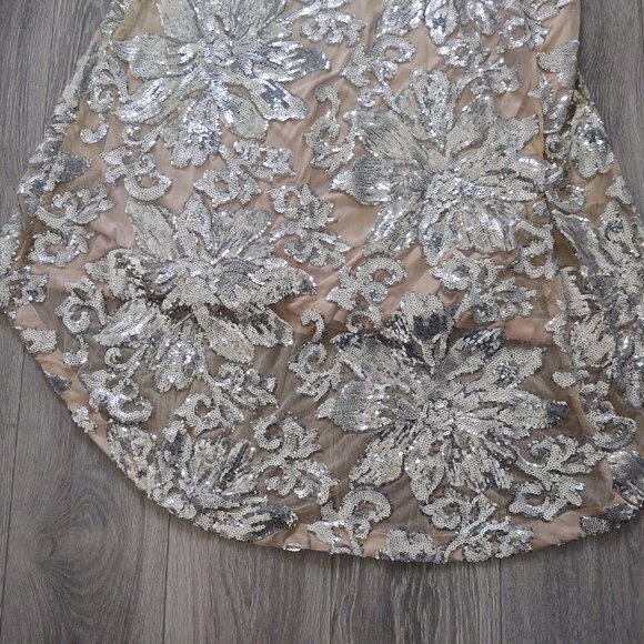 NWT Calvin Klein Fully Sequined Cap Sleeve Dress with Cowl/Draped Back and Train - Picture 6 of 14